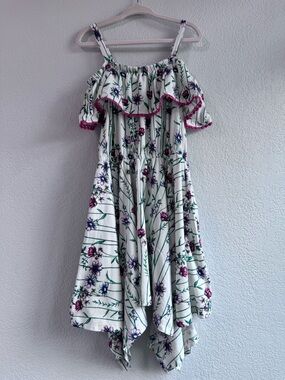 BCBGirls Floral Off Shoulder Dress Girls Size XS 5/6 Handkerchief Hem